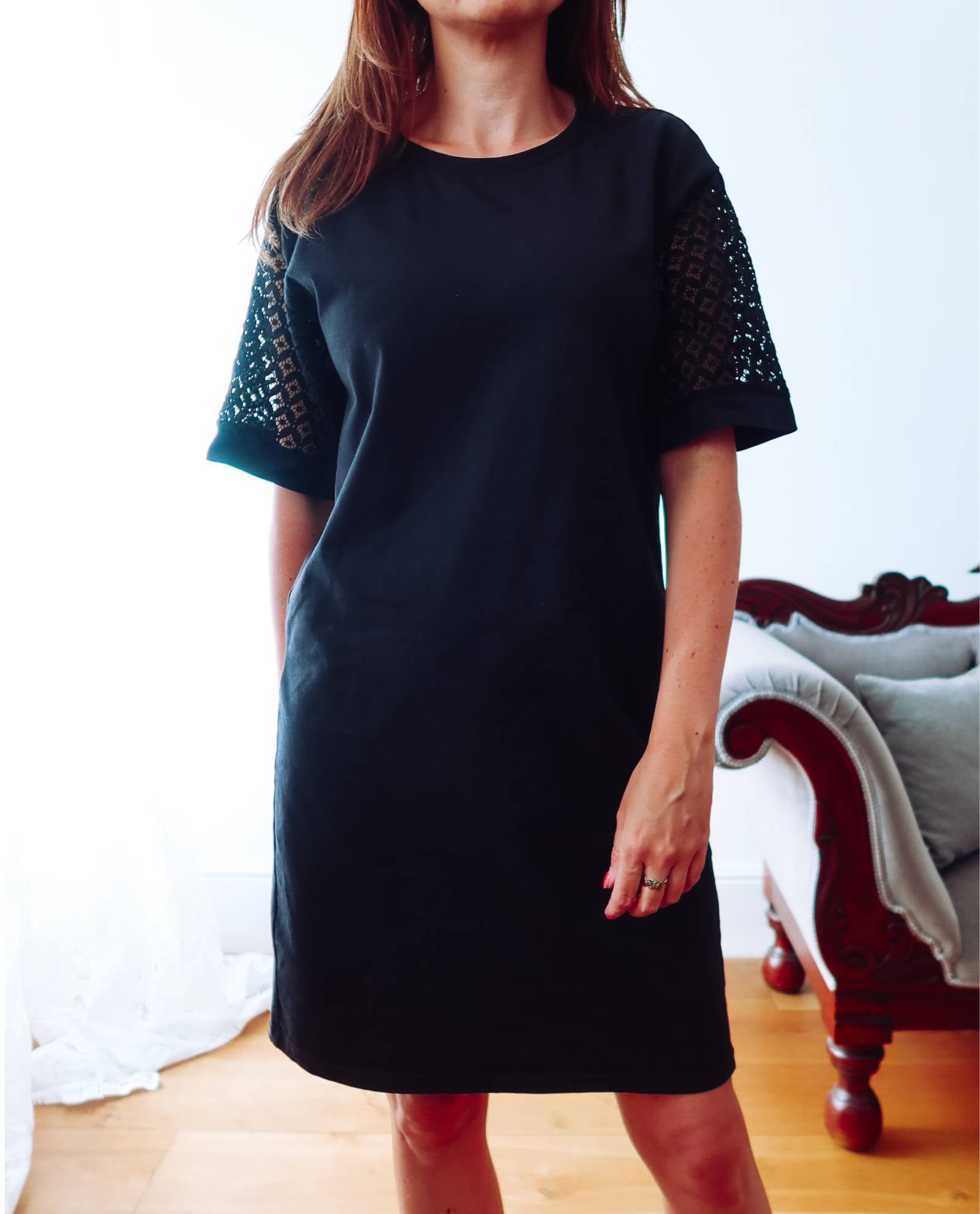 Black lace up t shirt dress online