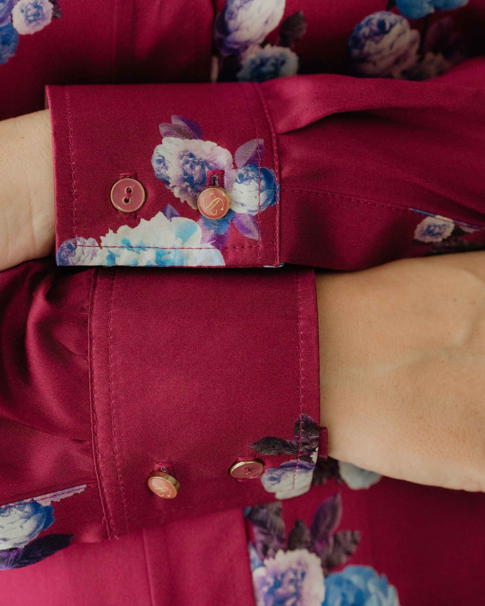 Berry Pink Peony Silk Shirt Dress