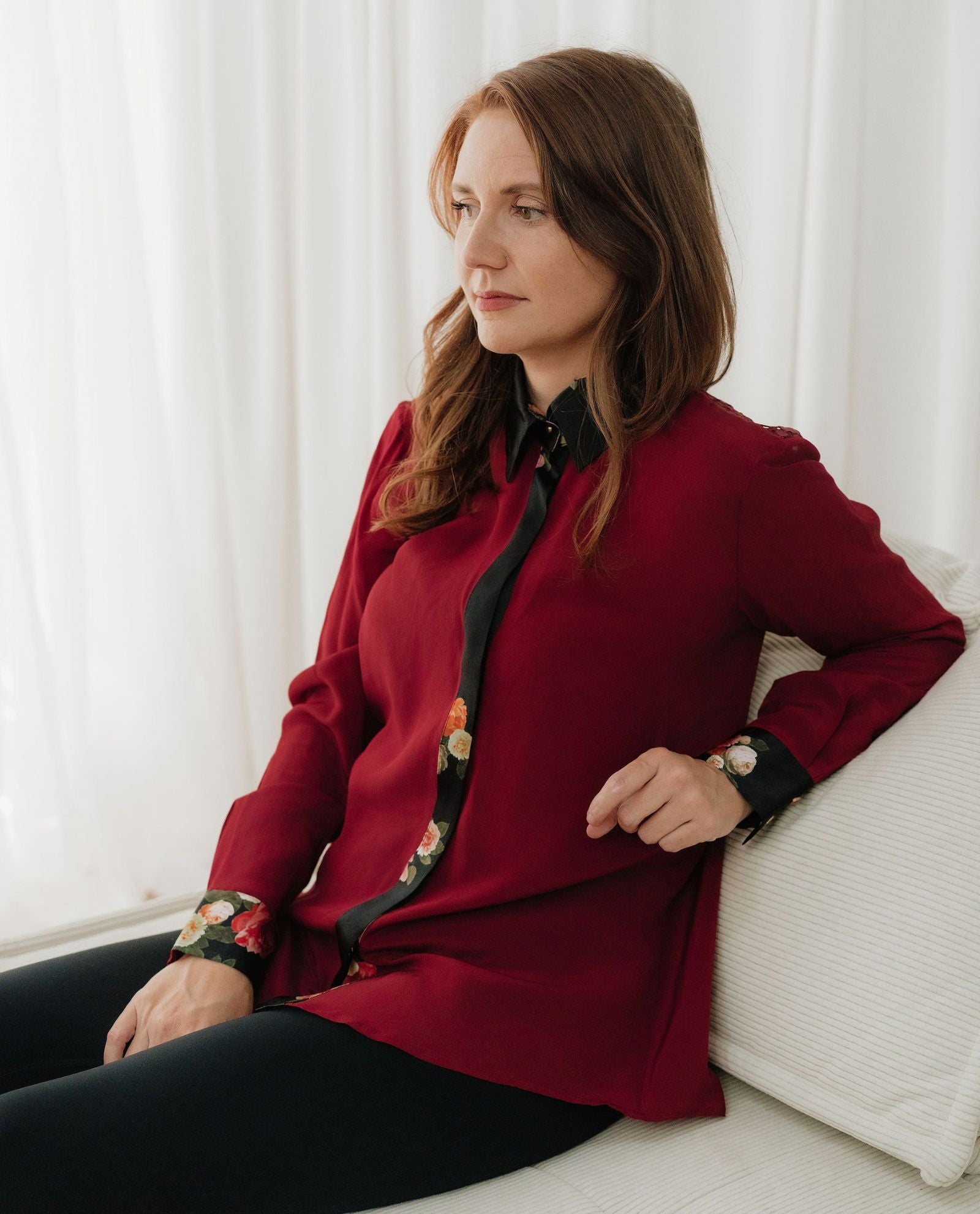 Burgundy Red Classic Silk Shirt