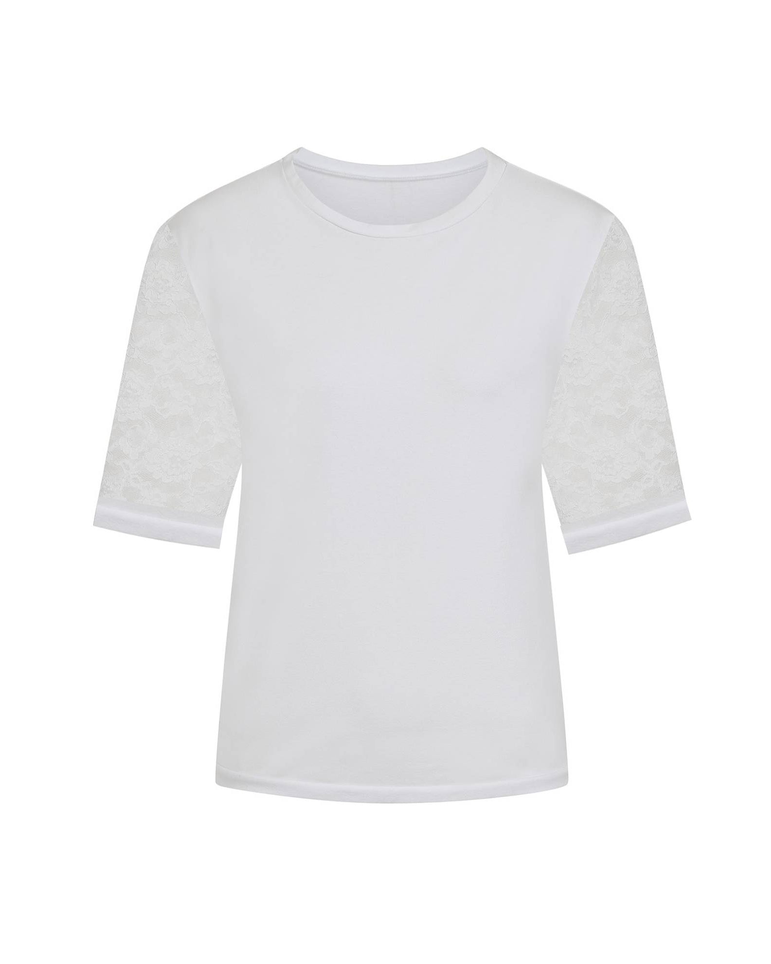 Ivory Lace Sleeve Cotton T-Shirt