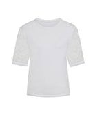 Ivory Lace Sleeve Cotton T-Shirt
