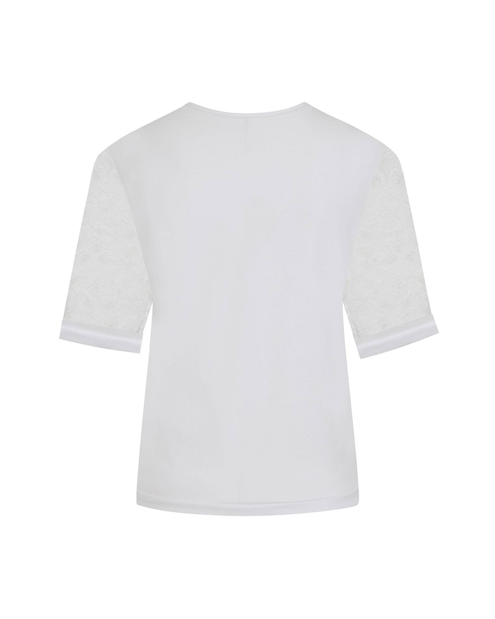 Ivory Lace Sleeve Cotton T-Shirt