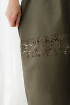 Khaki Green Cotton Midi Skirt