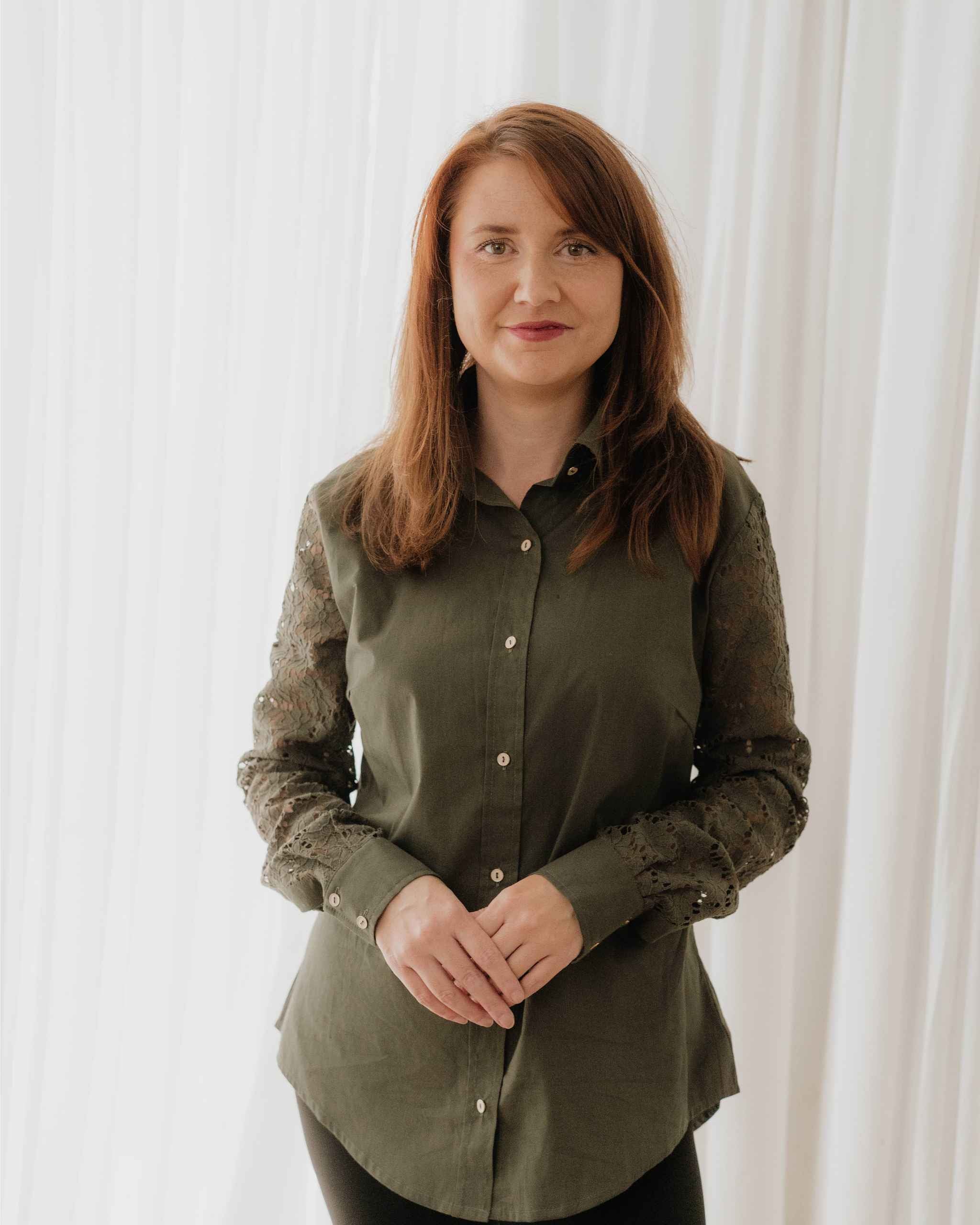 Khaki Green Lace Sleeve Cotton Shirt