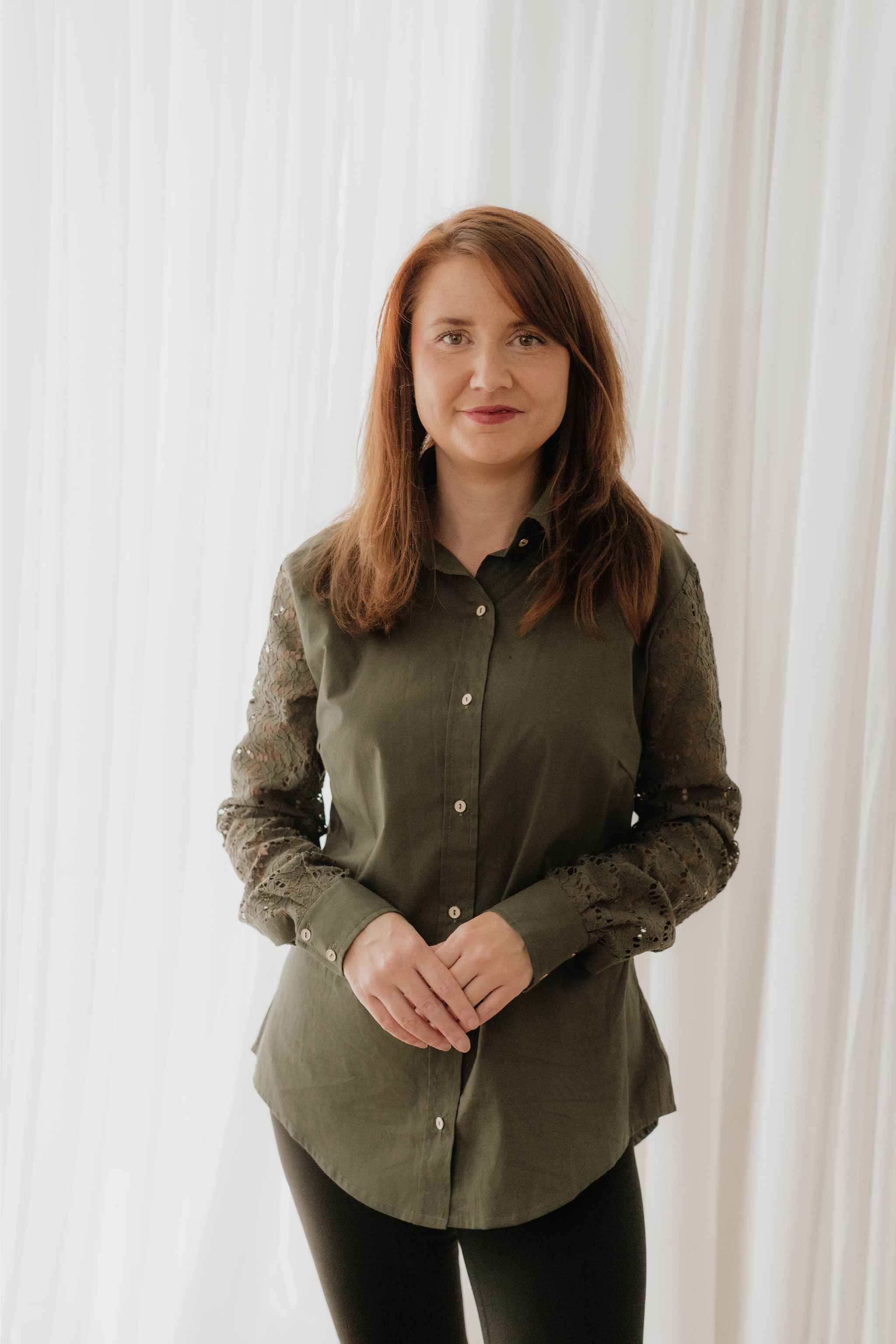 Khaki Green Lace Sleeve Cotton Shirt