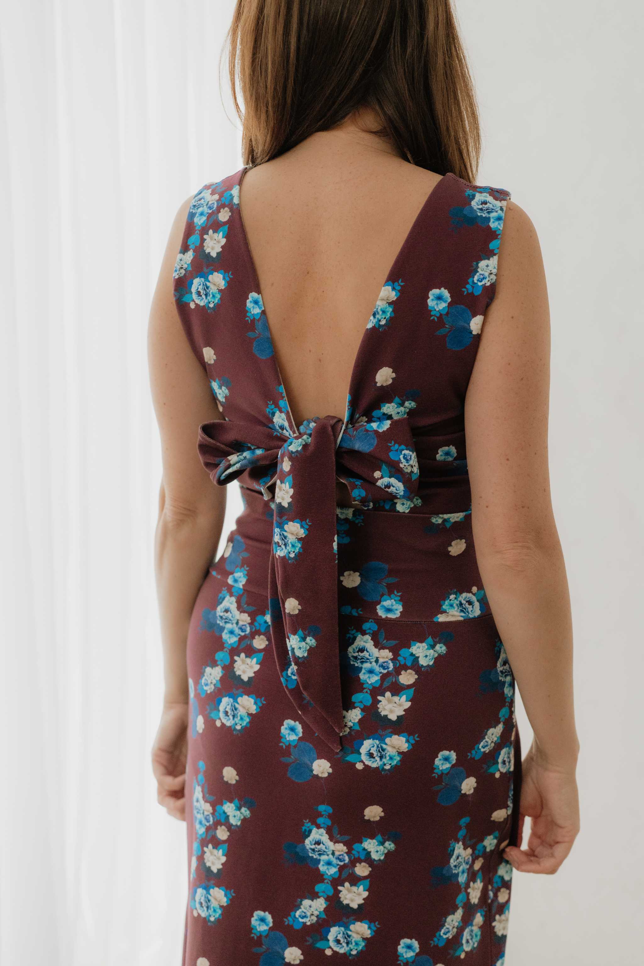 Maroon Floral Jersey Midi Skirt