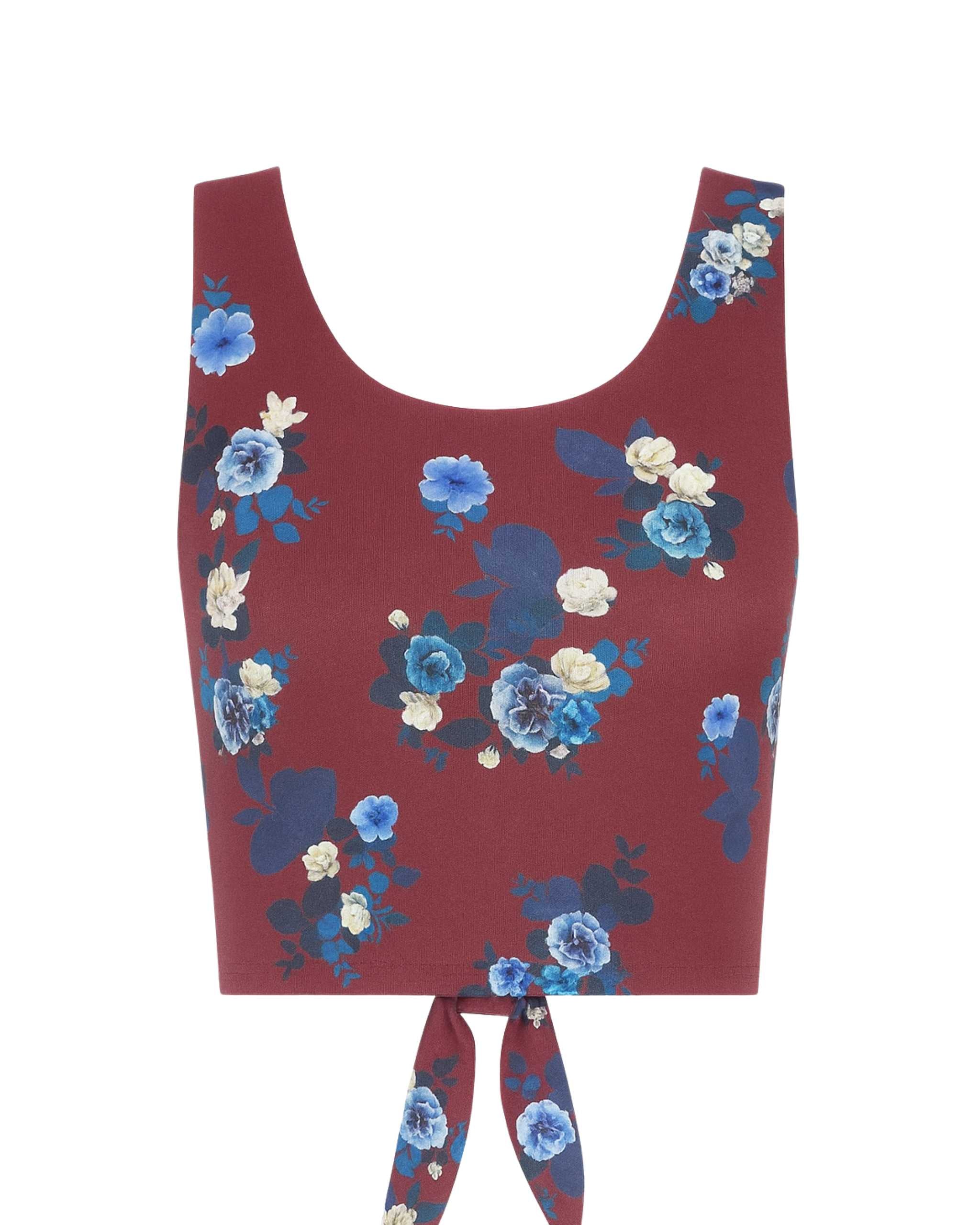 Maroon Floral Tie Back Top