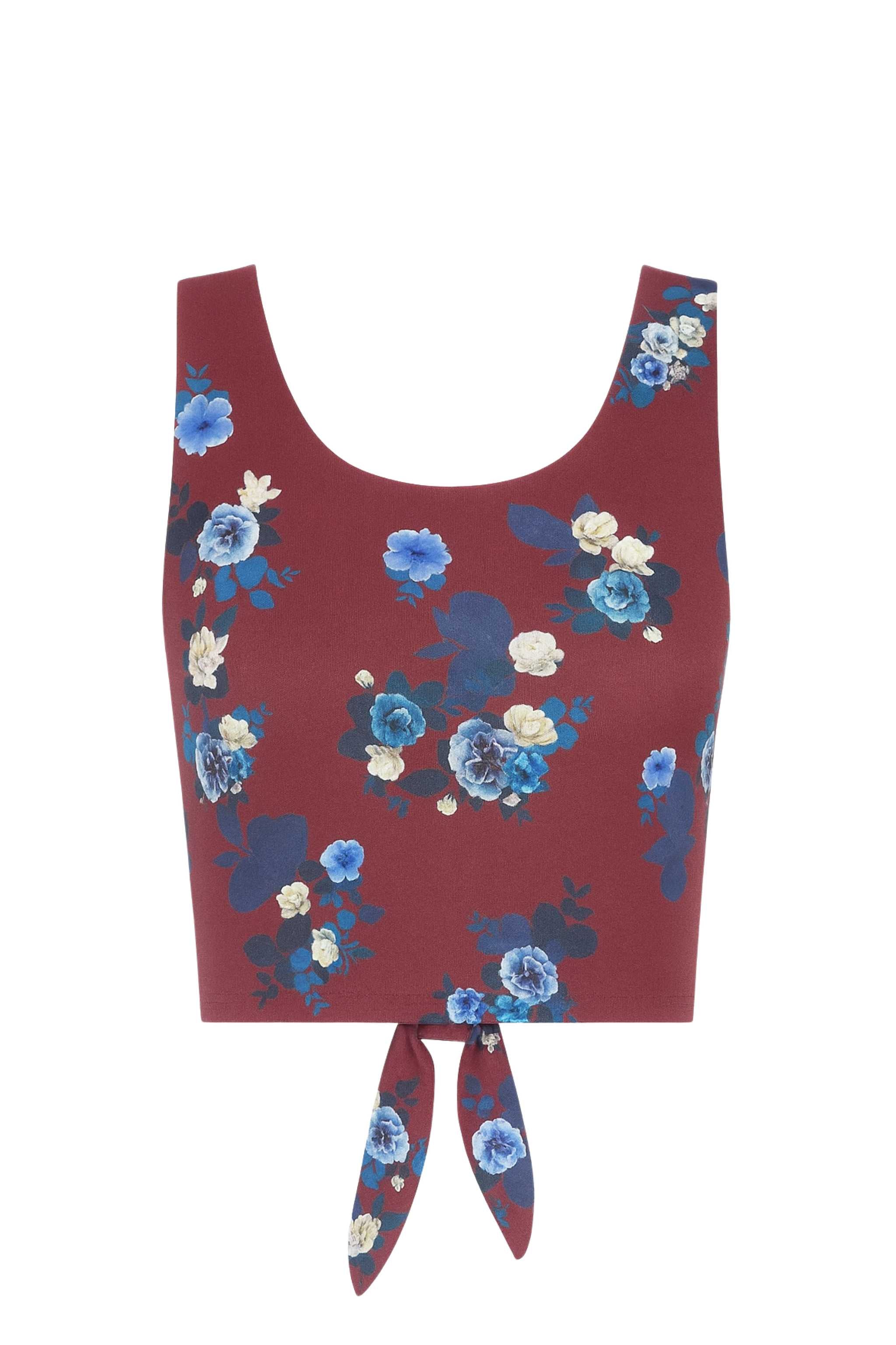 Maroon Floral Tie Back Top