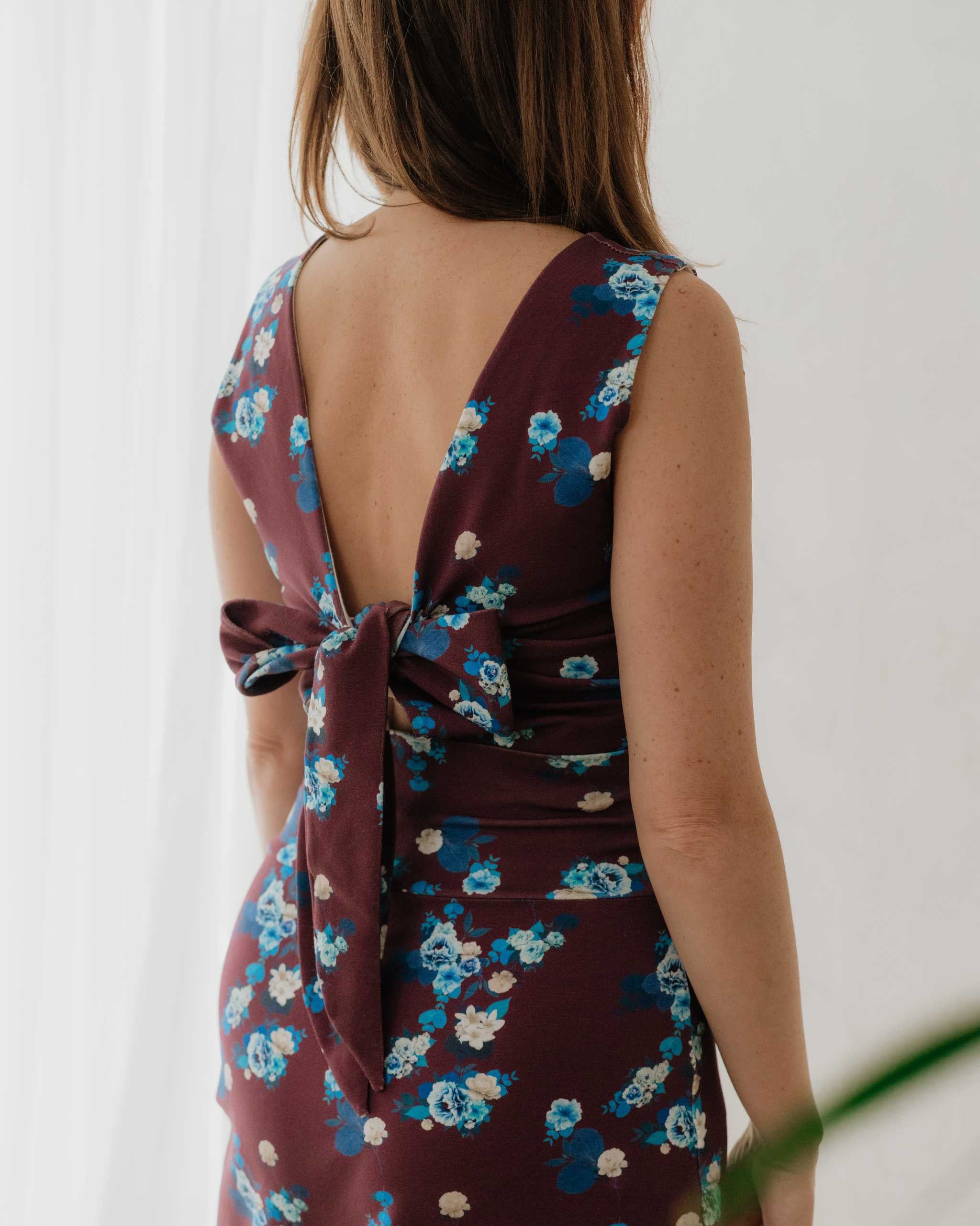 Maroon Floral Tie Back Top