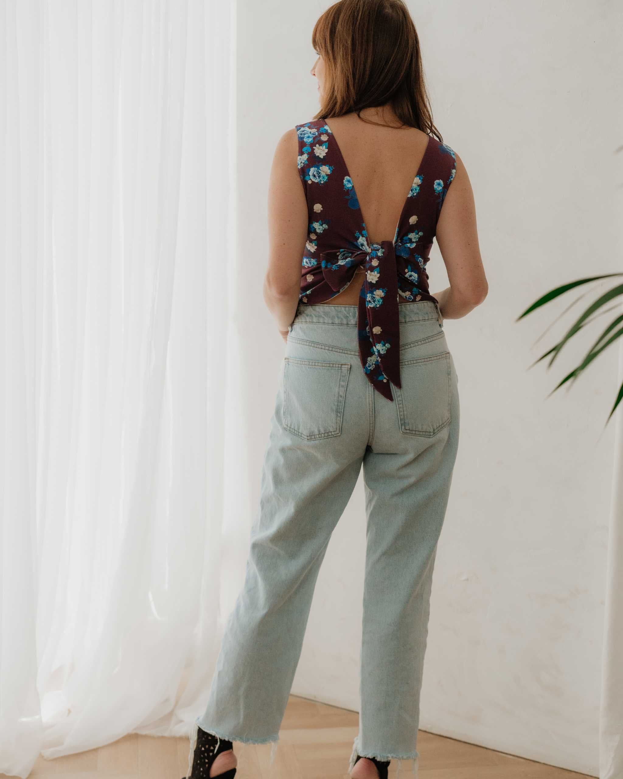 Maroon Floral Tie Back Top