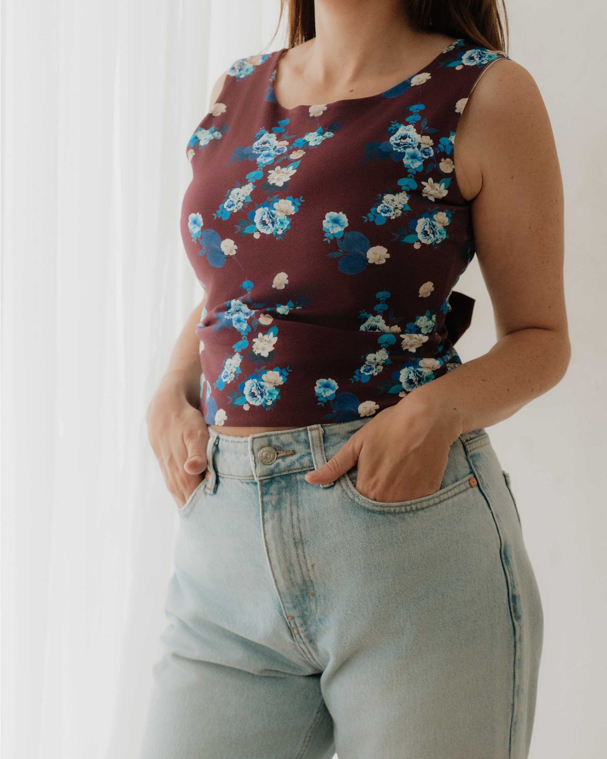 Maroon Floral Tie Back Top