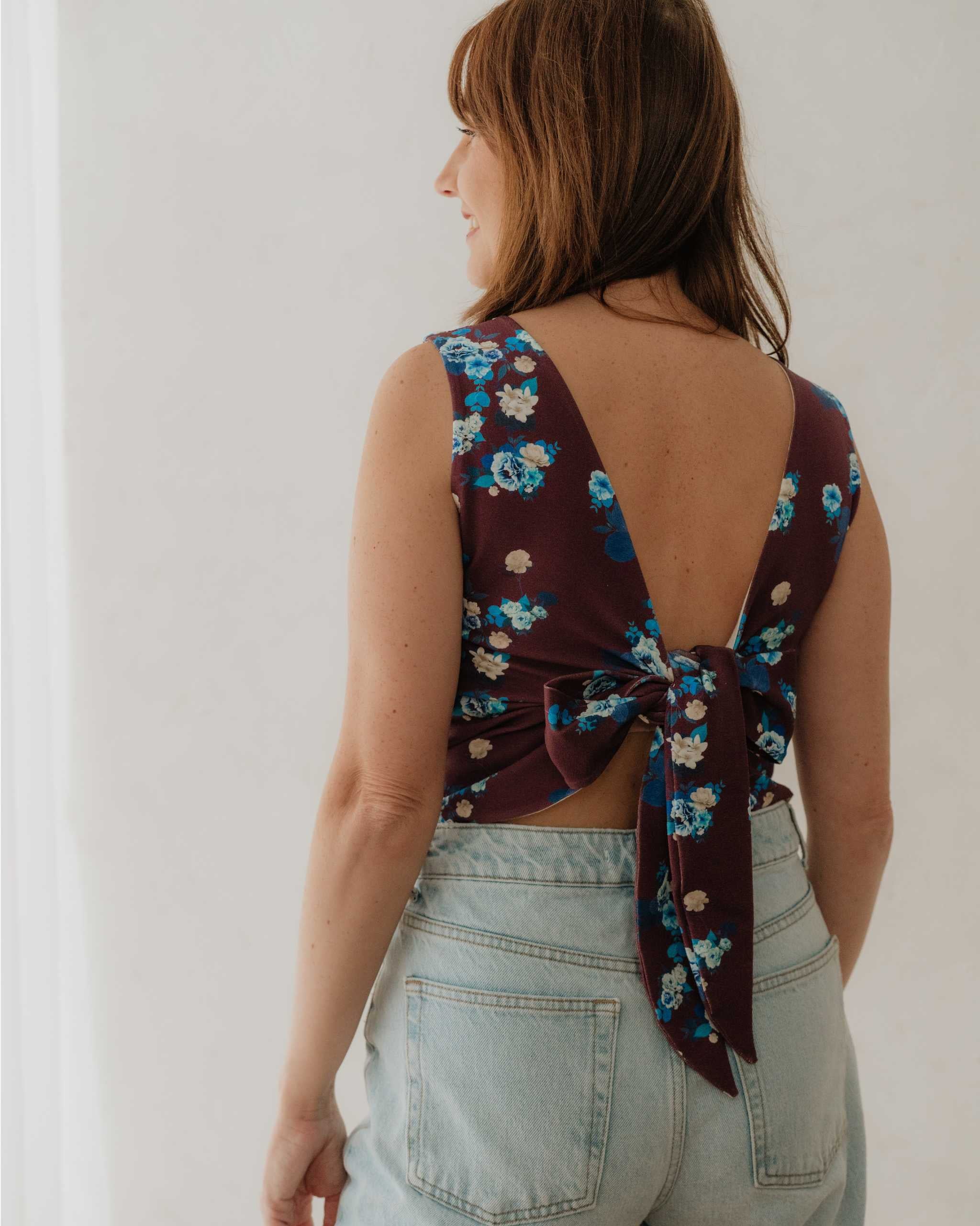 Maroon Floral Tie Back Top