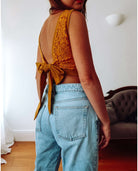 Mustard Yellow Lace Back Crop Top Sophie Cameron Davies
