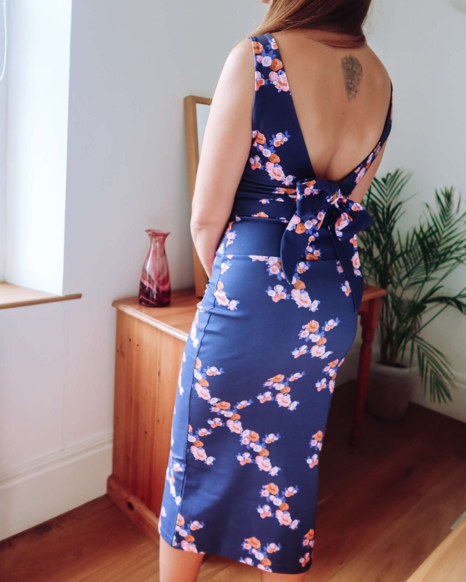 Navy Blue Floral Midi Jersey Skirt Sophie Cameron Davies