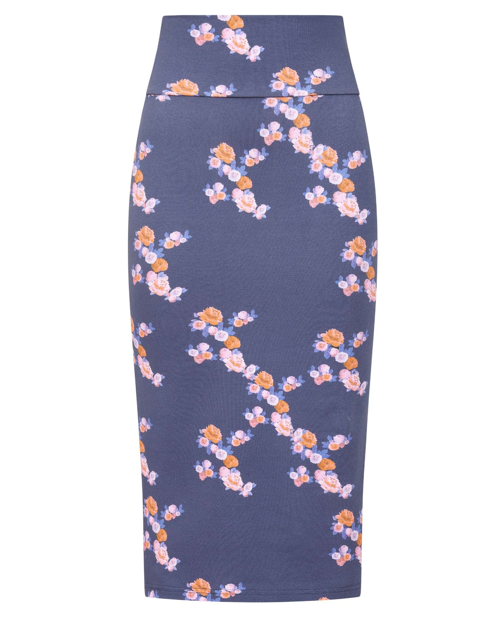 Navy Blue Floral Midi Jersey Skirt Sophie Cameron Davies
