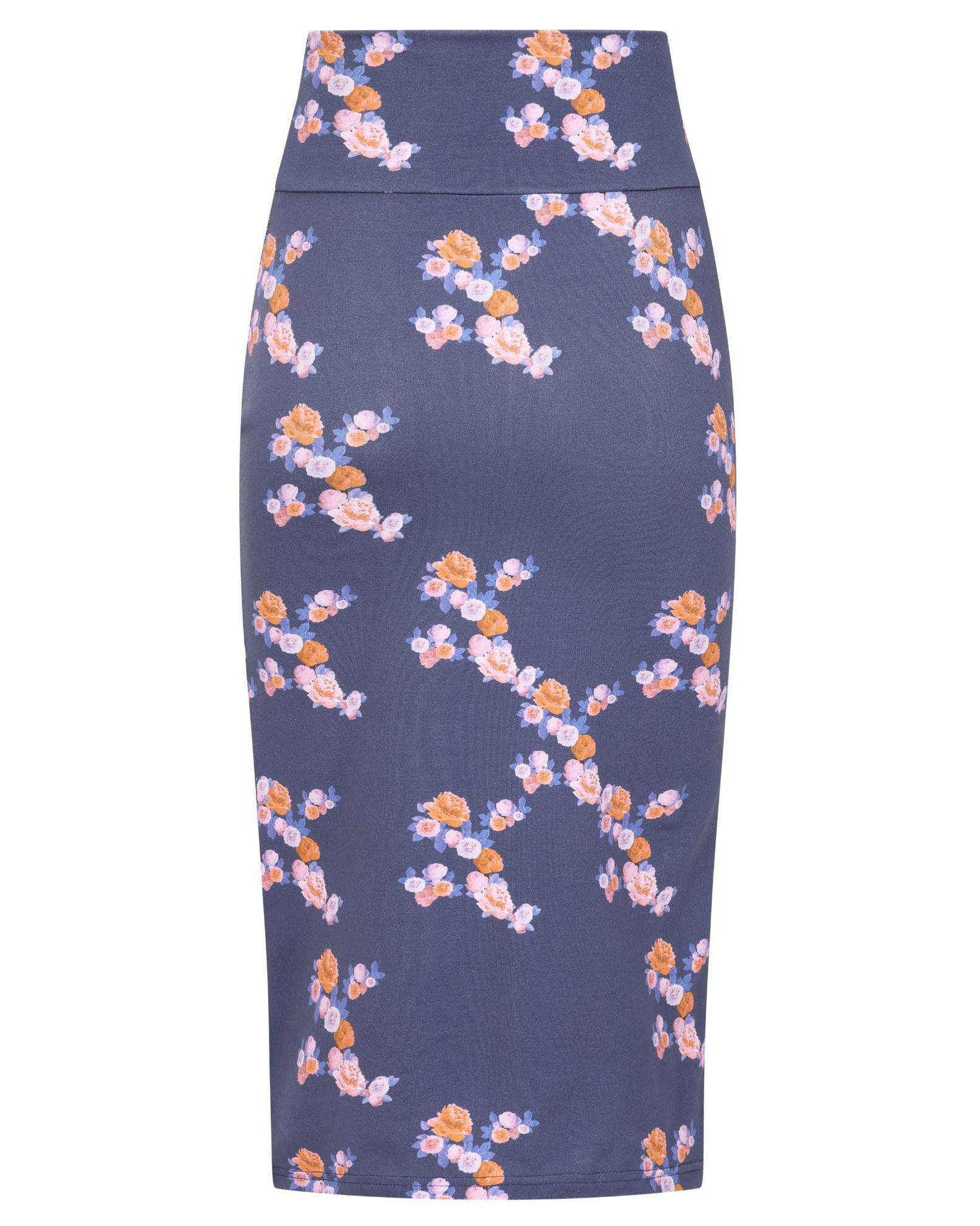 Navy Blue Floral Midi Jersey Skirt Sophie Cameron Davies