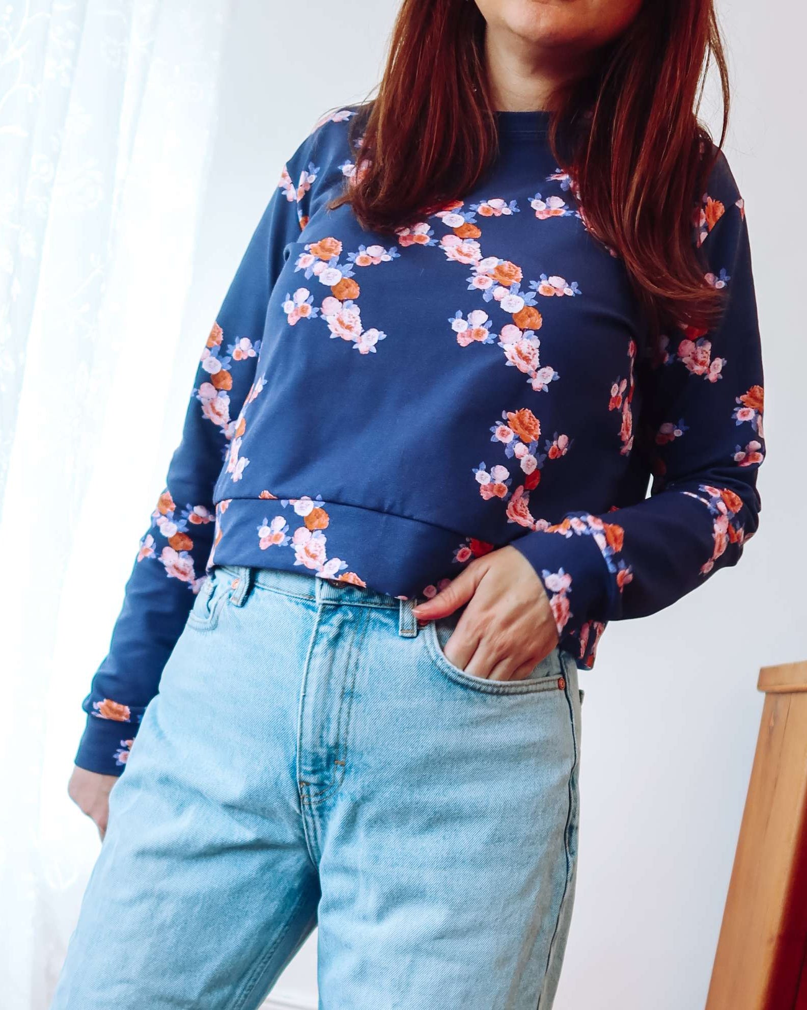 Navy Blue Floral Sweatshirt Sophie Cameron Davies