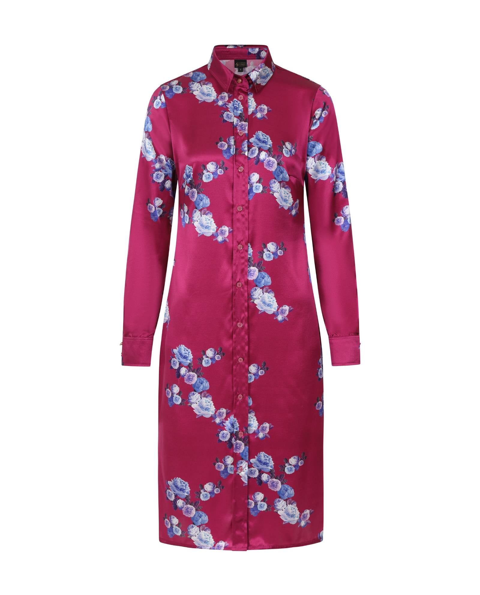 Pink Peony Silk Shirt Dress
