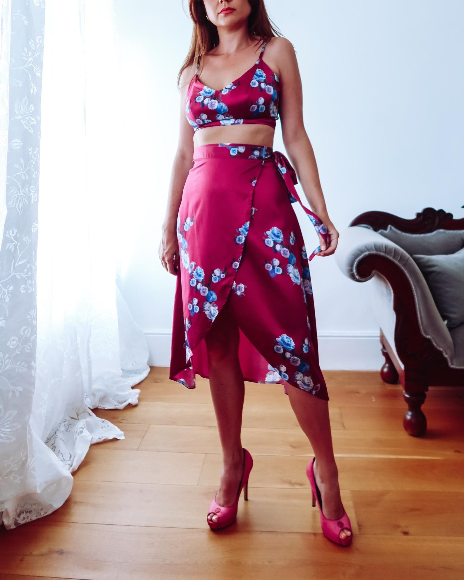 Pink Peony Silk Wrap skirt SCD