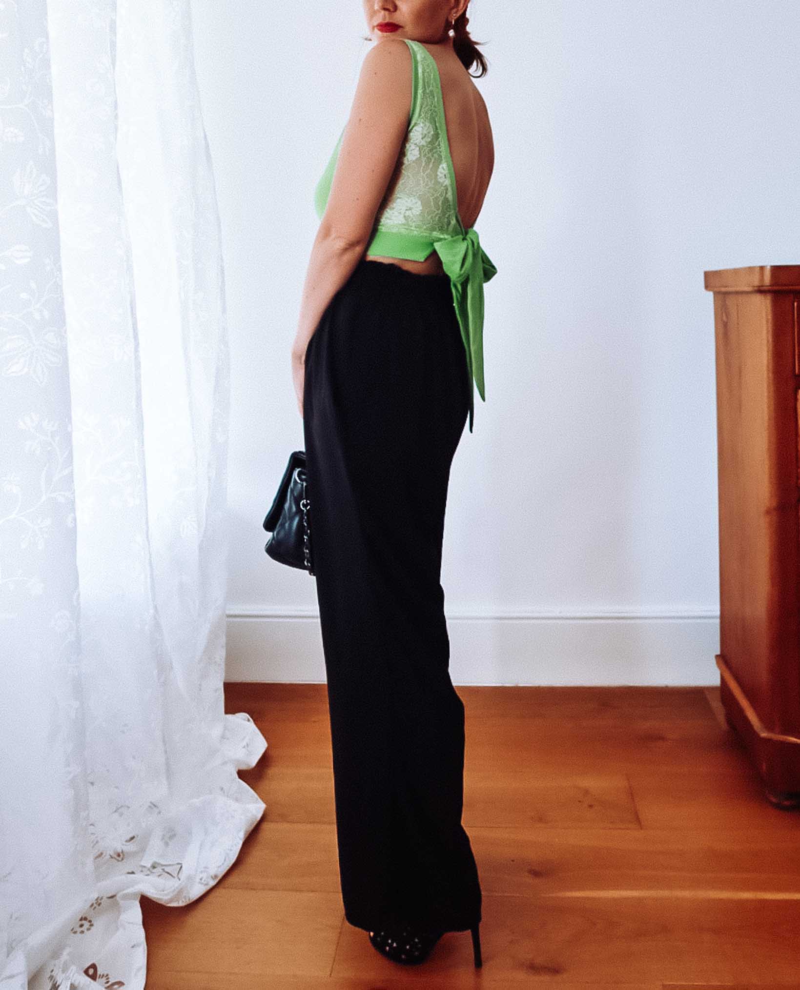Spring Green Lace Back Crop Top