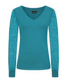 Teal V-Neck Lace Sleeve Top Sophie Cameron Davies
