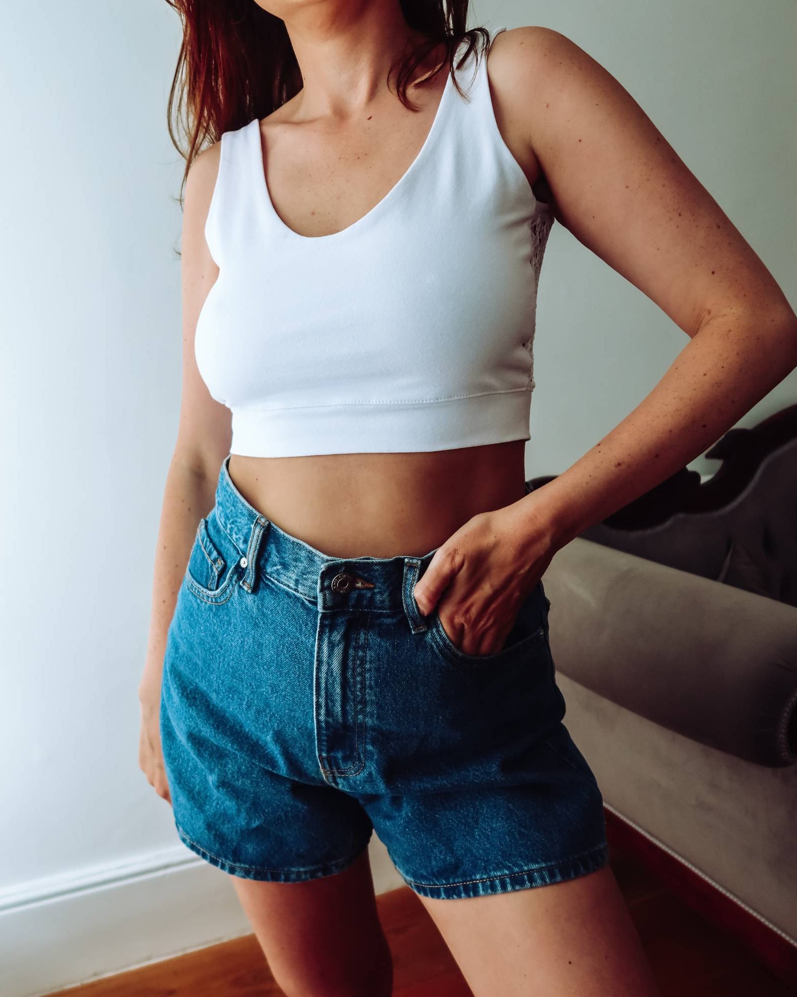 White Lace Back Crop Top