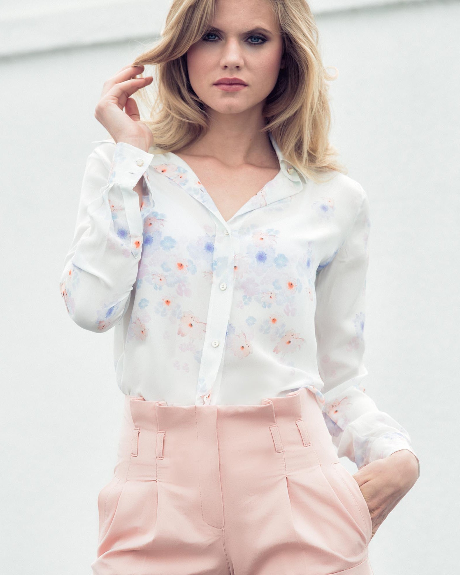 Beach Flower Print Silk Shirt