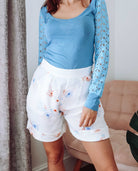 Blue Lace Sleeve Jersey Top