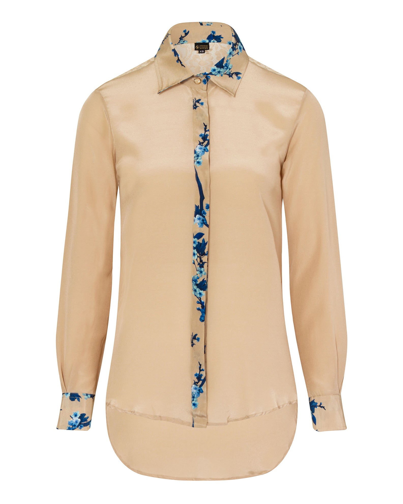 Printed Classic Silk Shirt Beige