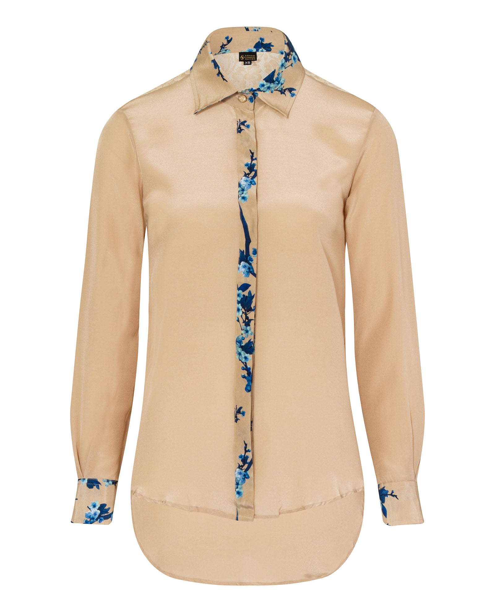 Printed Classic Silk Shirt Beige