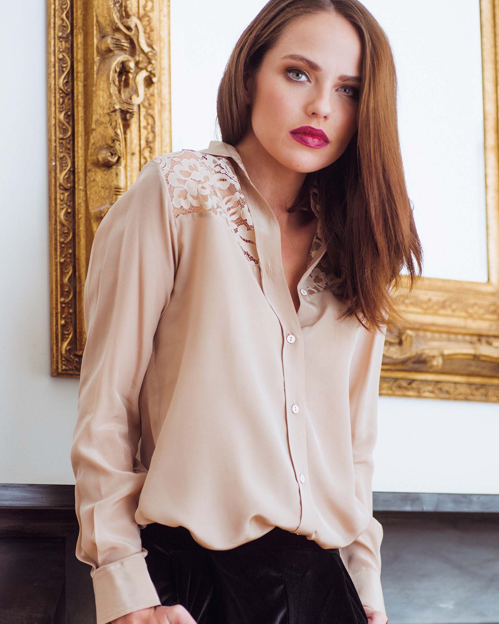 Classic Silk Shirt Beige