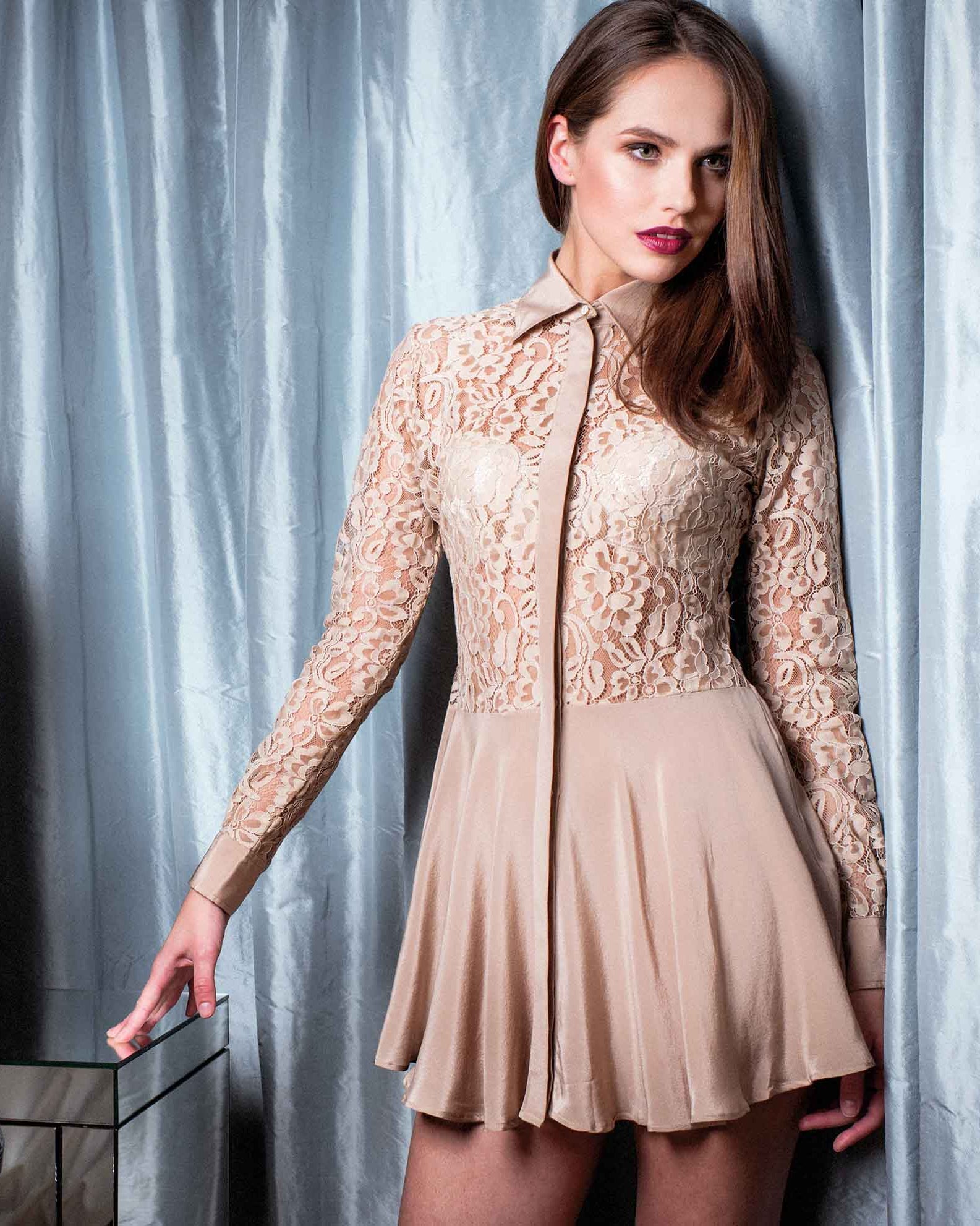 Lace Mini Dress Beige