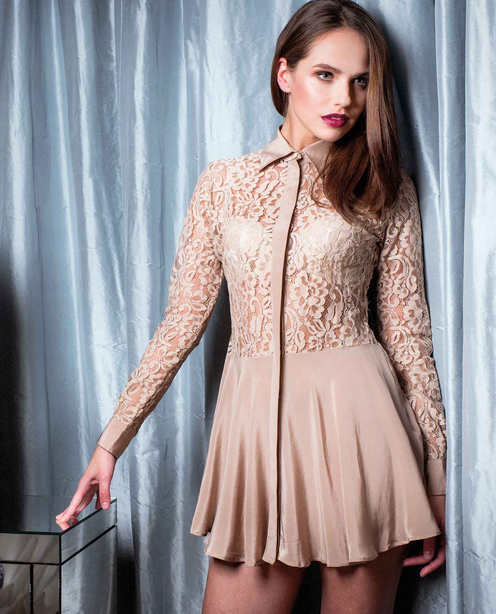 Lace Mini Dress Beige