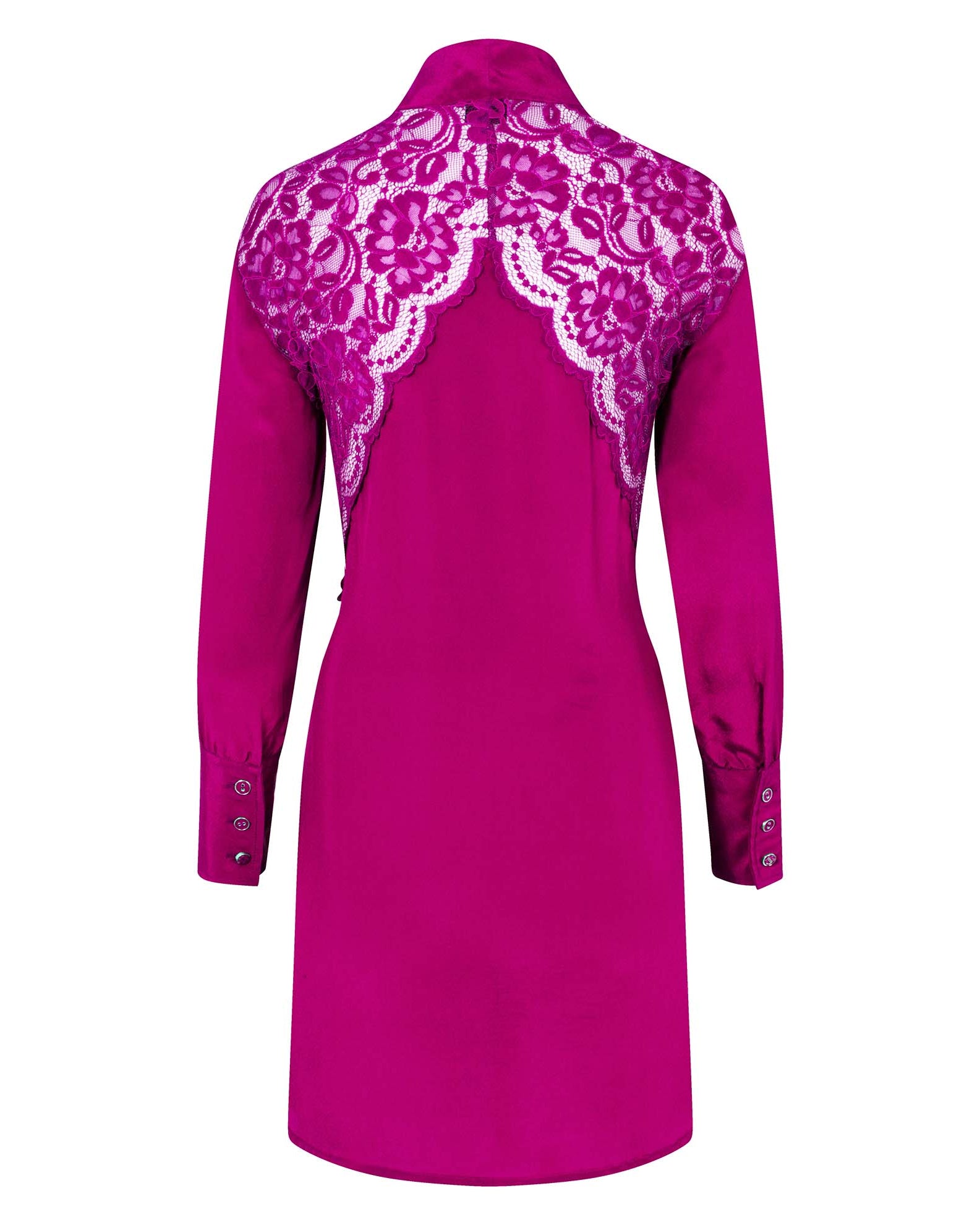 Silk Bow Mini Dress Berry Pink with pink lace panel on the back
