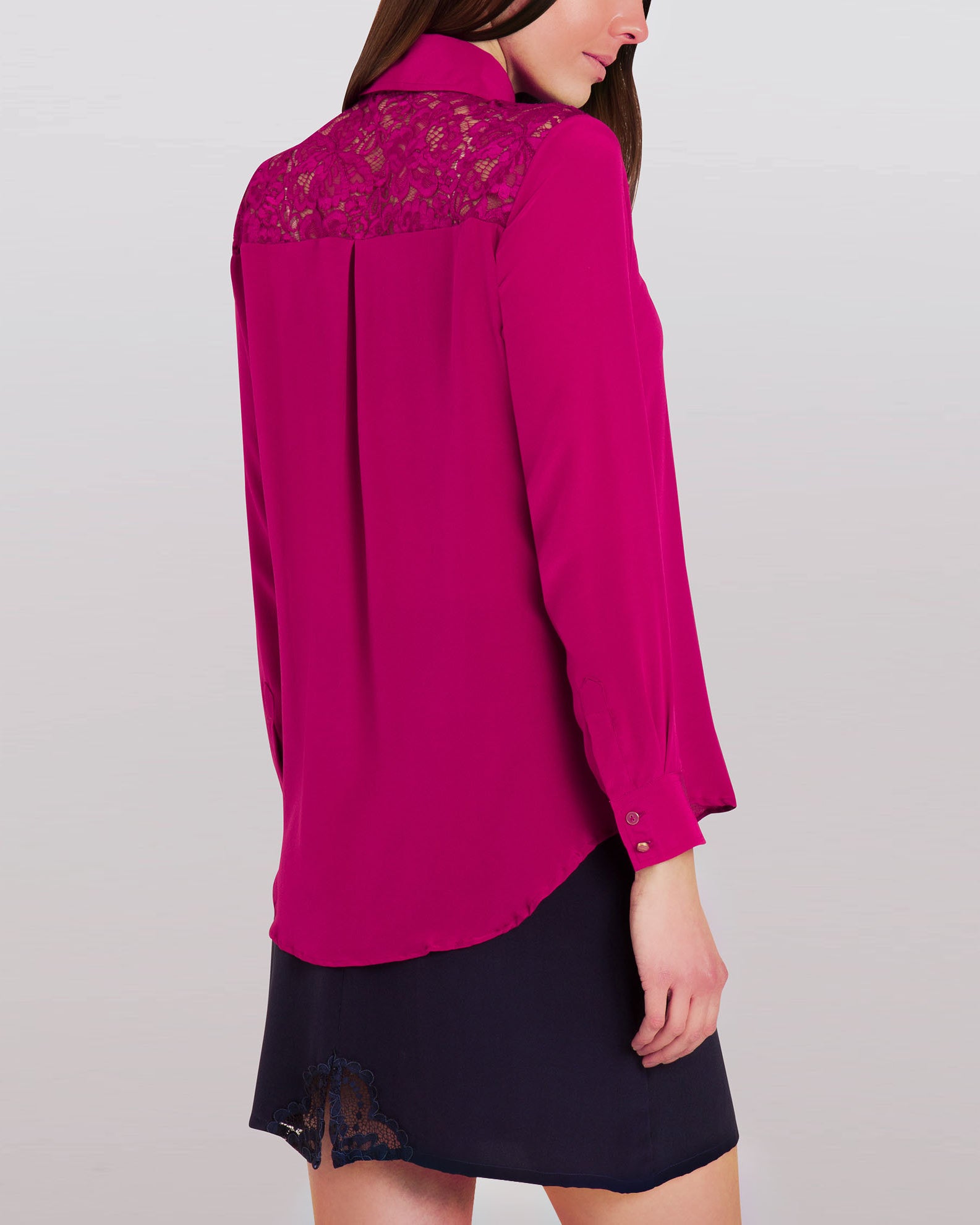 Classic Silk Shirt Berry Pink back view