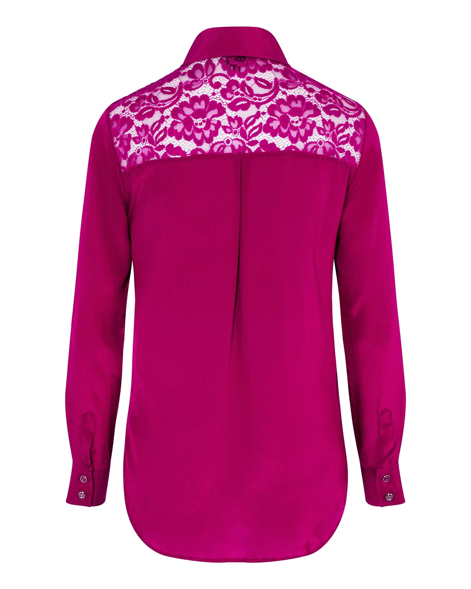 Classic Silk Shirt Berry Pink with lace panel on the back in pink
