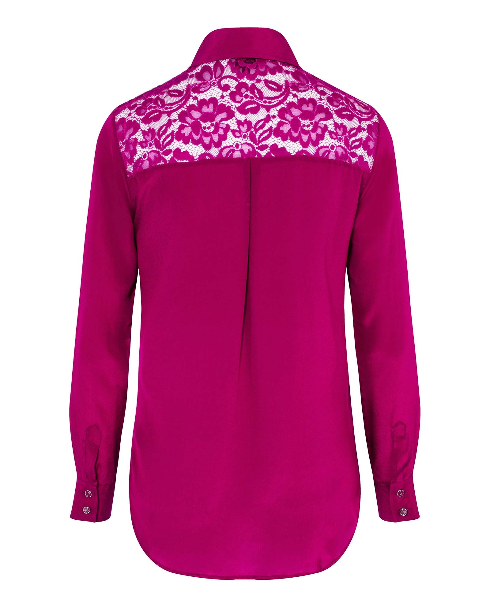 Classic Silk Shirt Berry Pink with lace panel on the back in pink