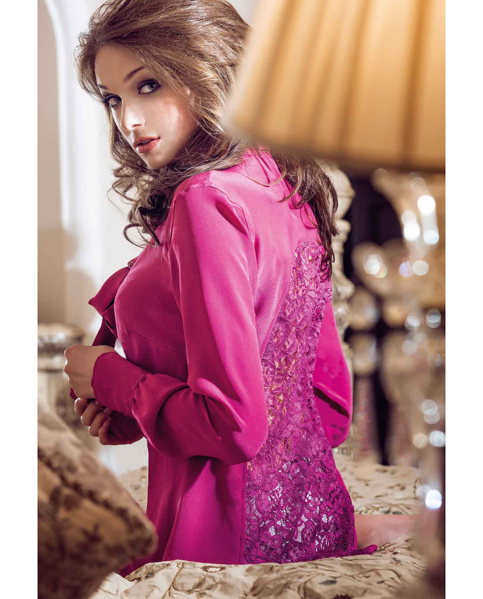 silk bow blouse fuchsia