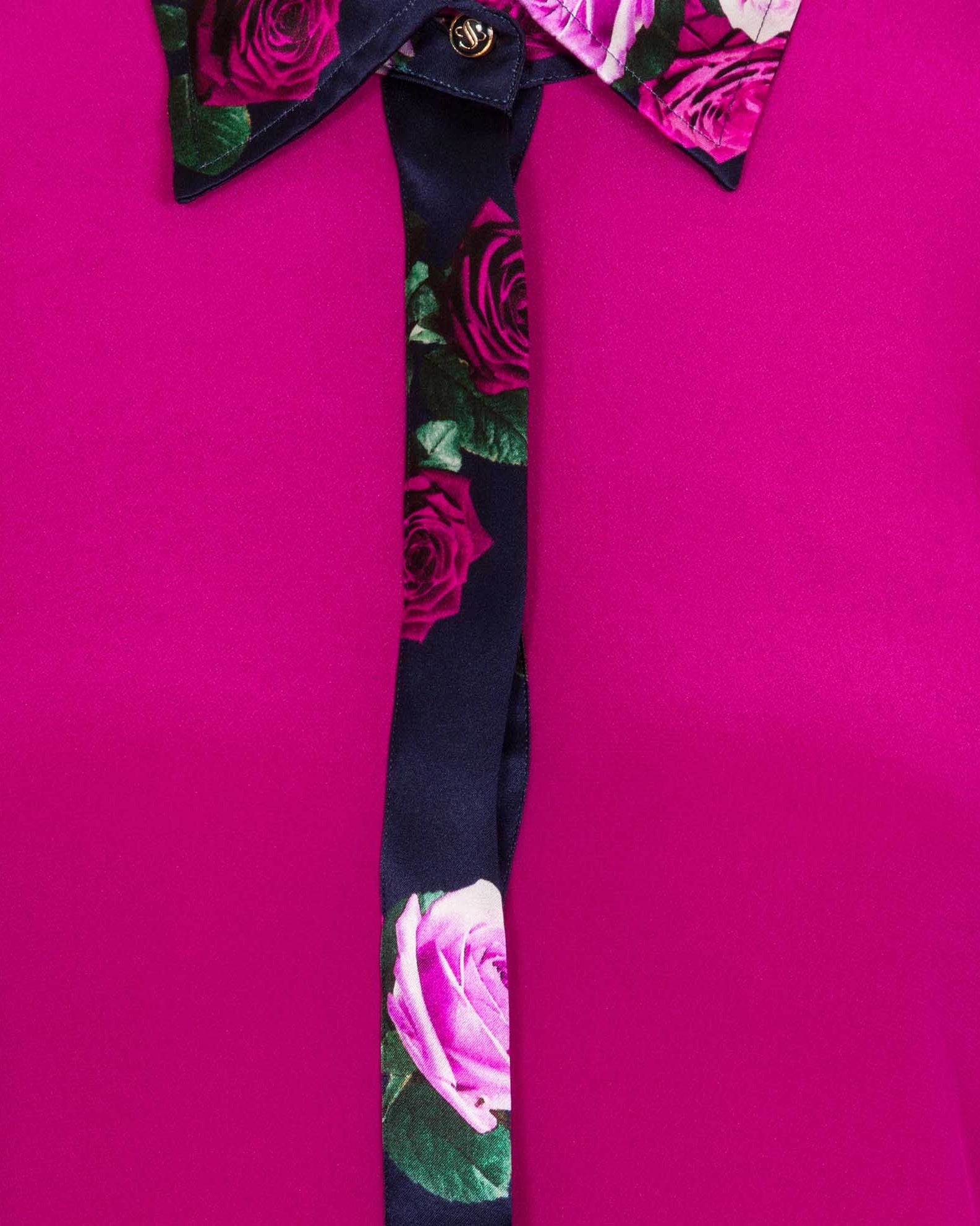 Close up of button placket on Classic Silk Shirt Rose Berry Pink