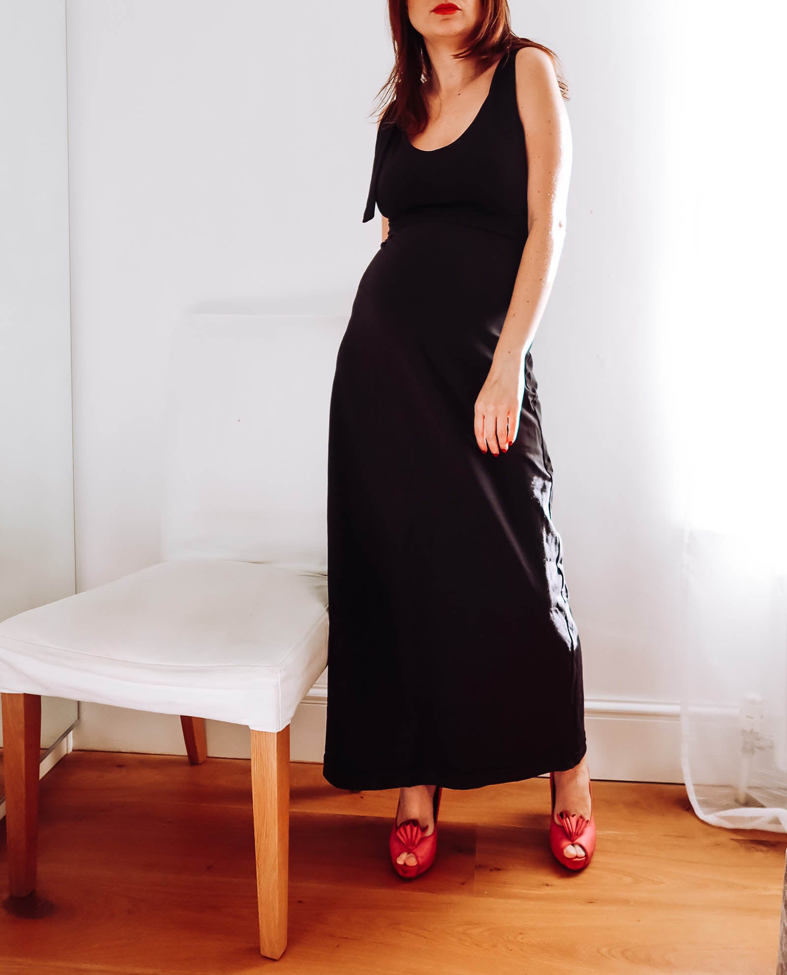 Black Lace Back Cotton Maxi Dress