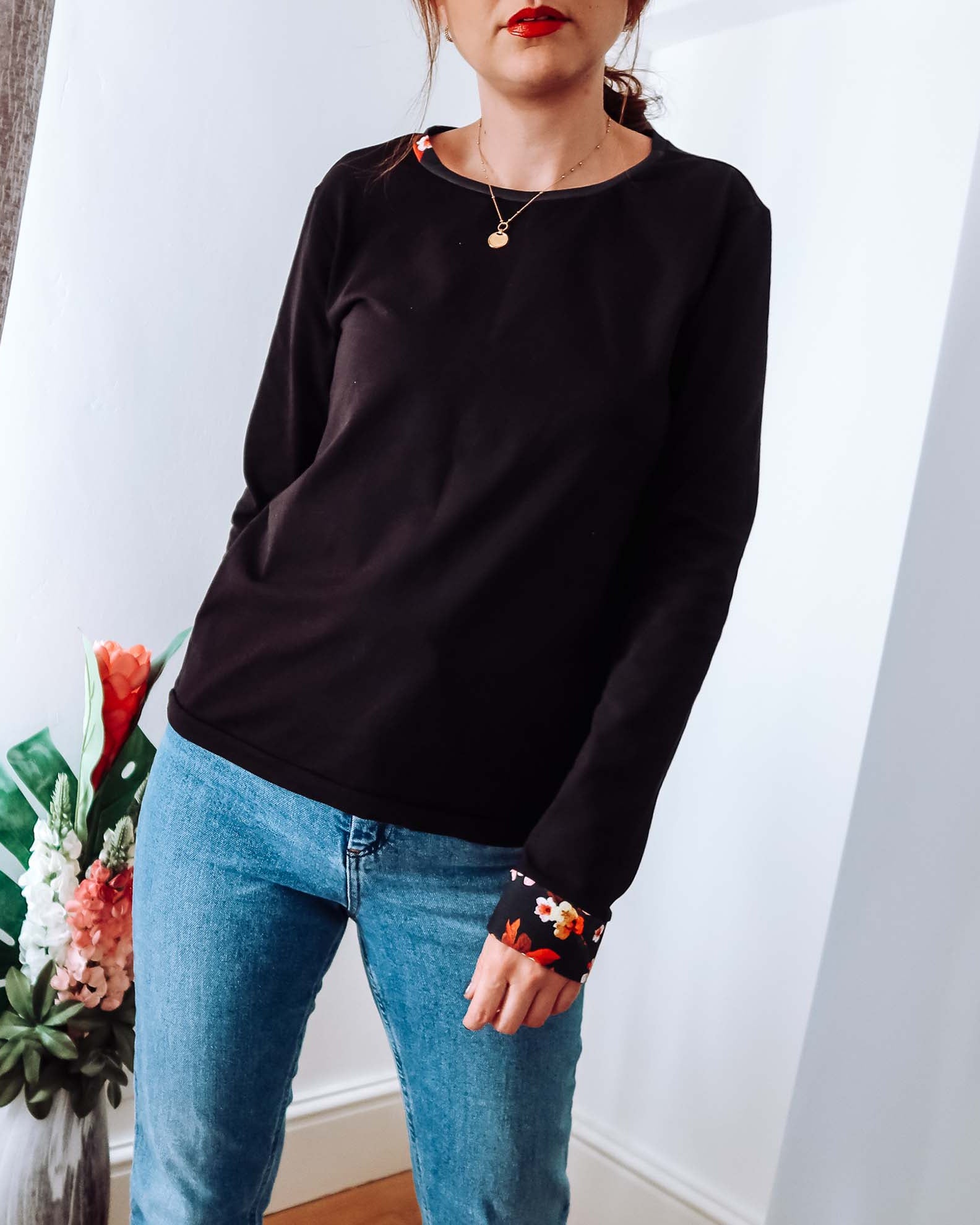 Black Long Sleeve Cotton Top