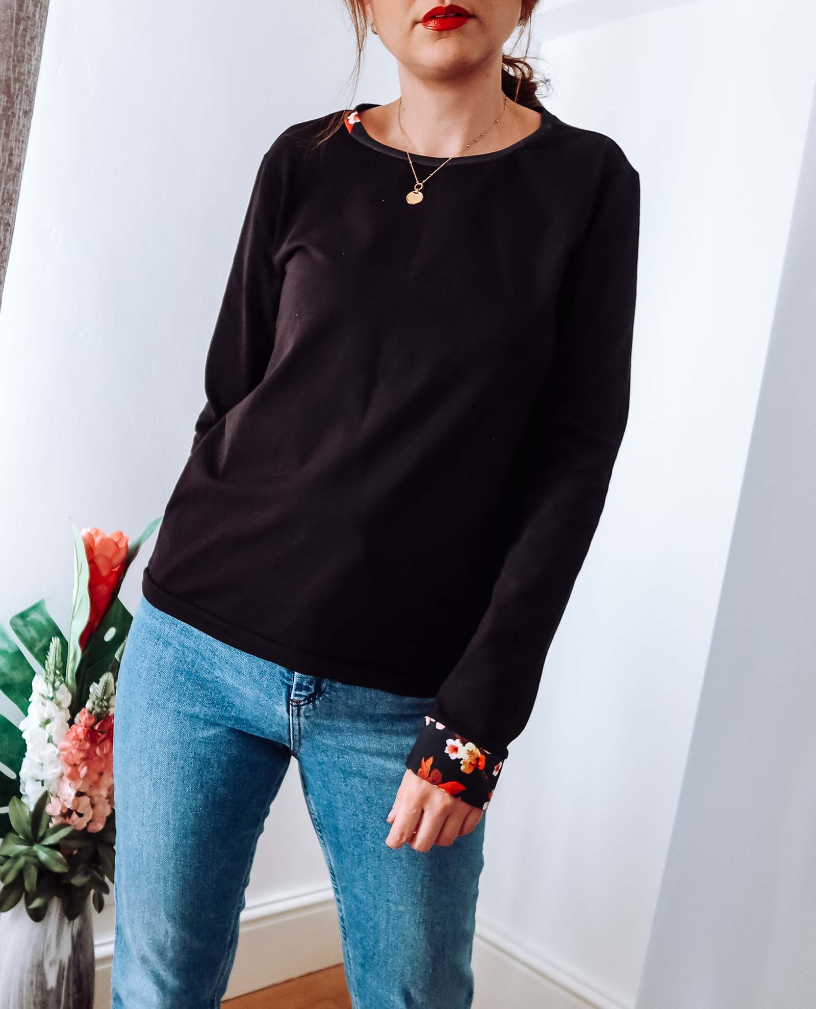 Black Long Sleeve Cotton Top