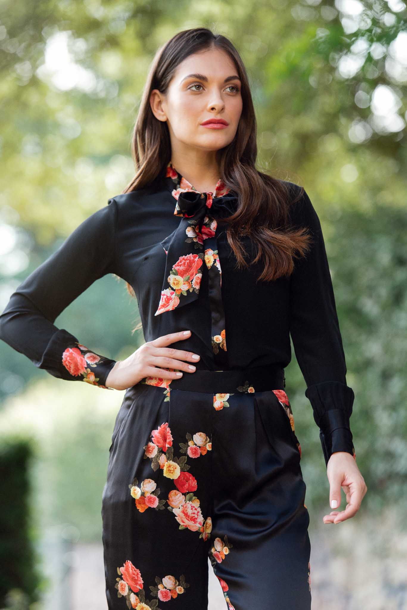 Black Silk Bow Blouse