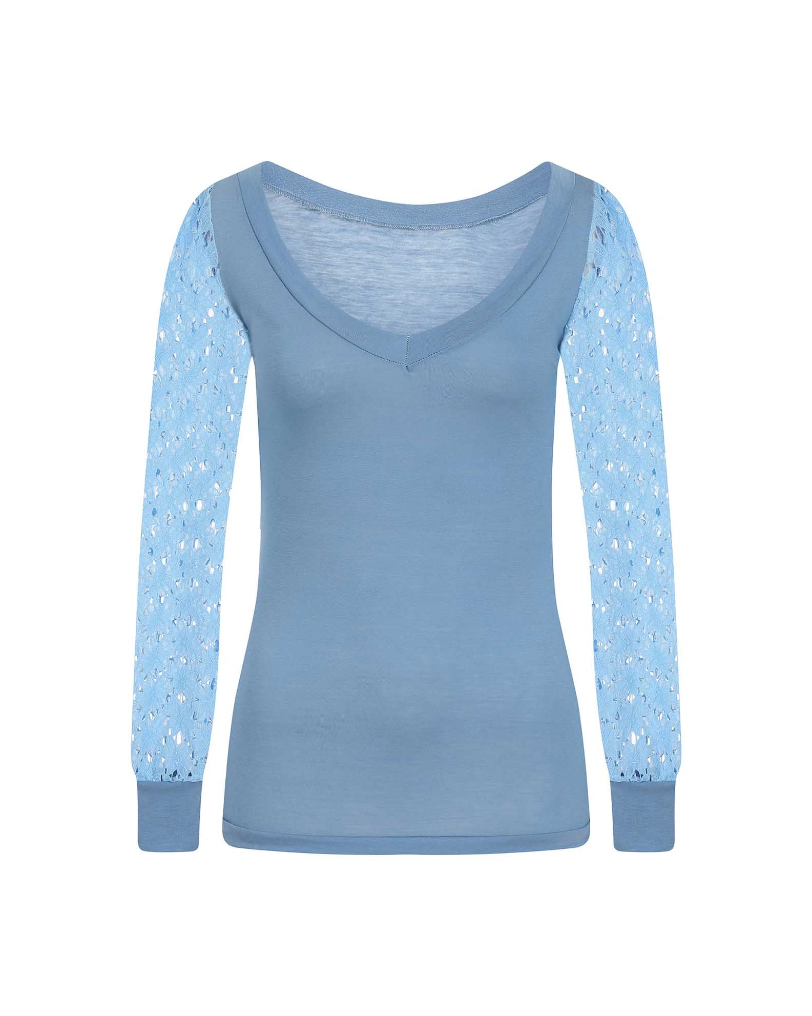 Blue Lace Sleeve Jersey Top