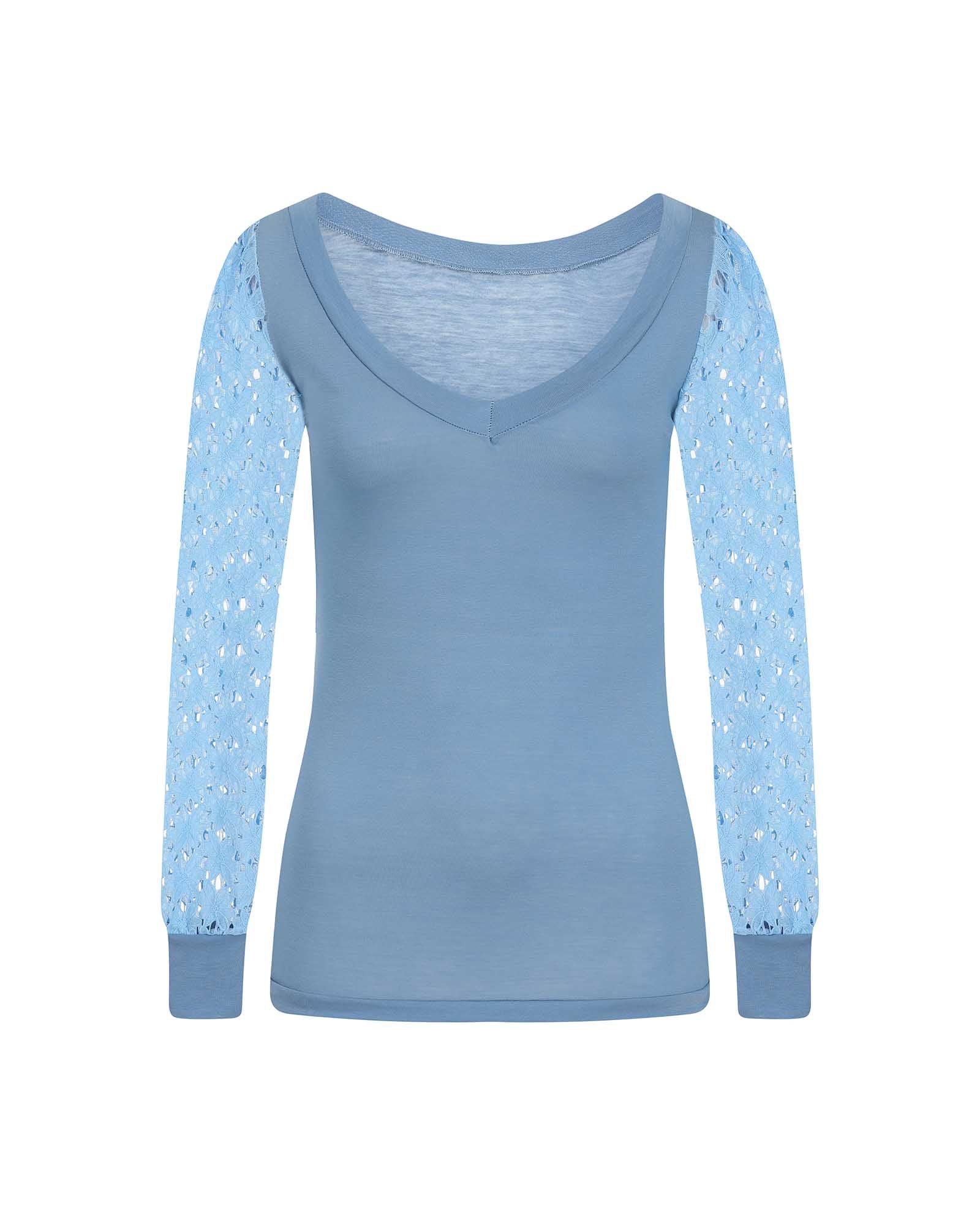 Blue Lace Sleeve Jersey Top