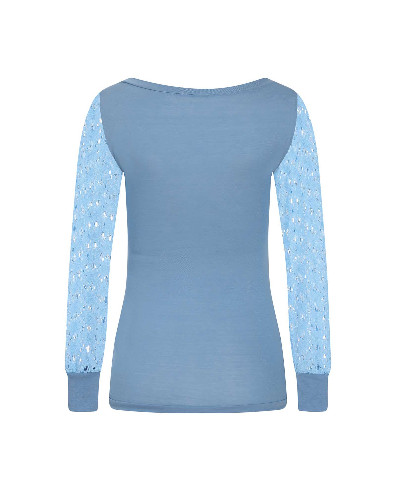Blue Lace Sleeve Jersey Top