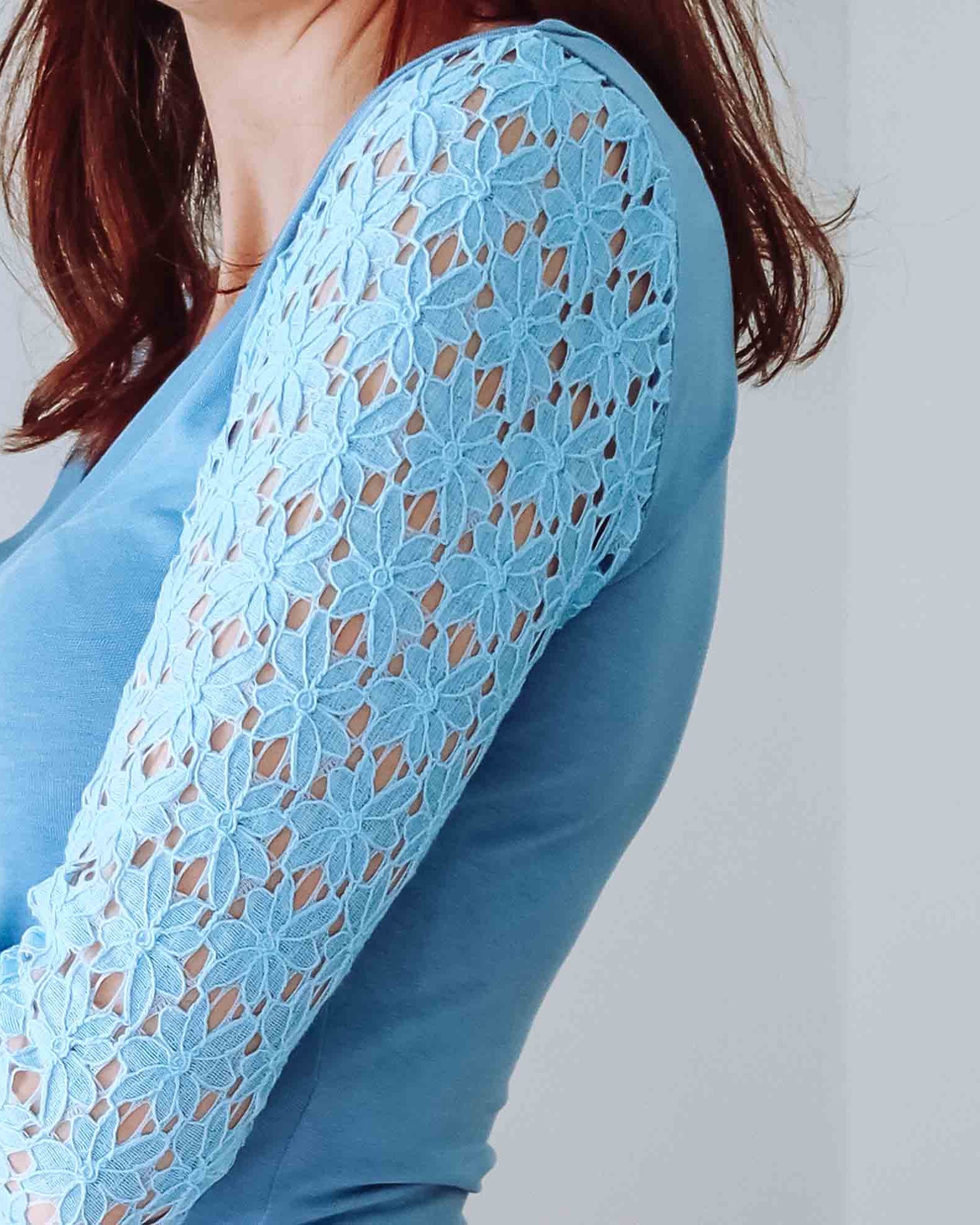 Blue Lace Sleeve Jersey Top