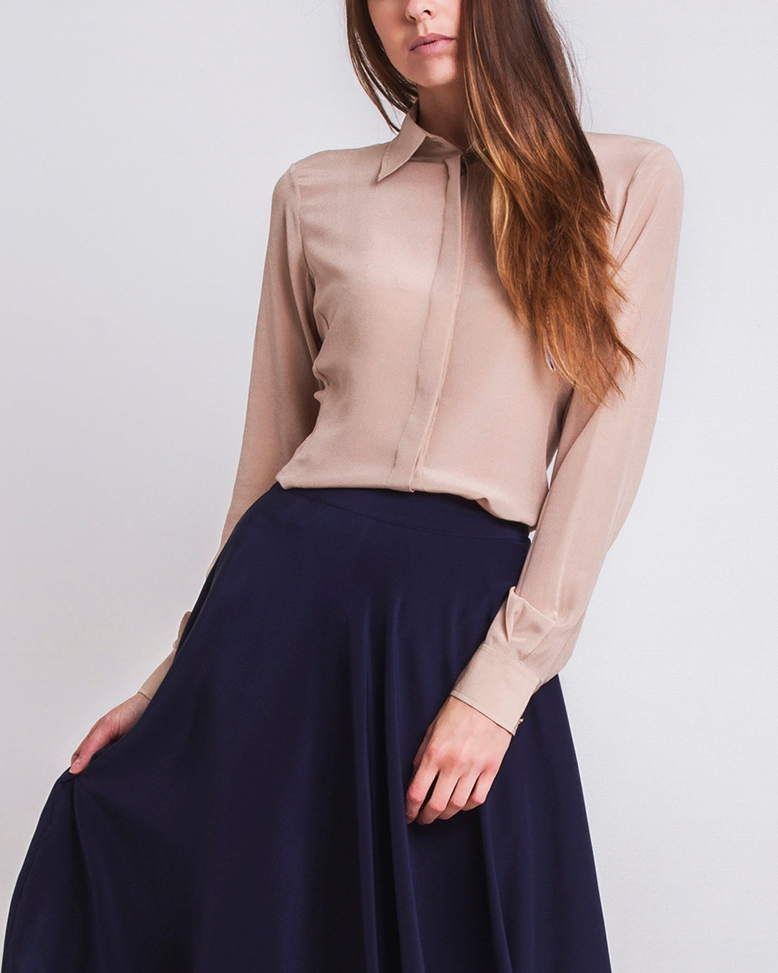 Women's beige fitted silk shirt