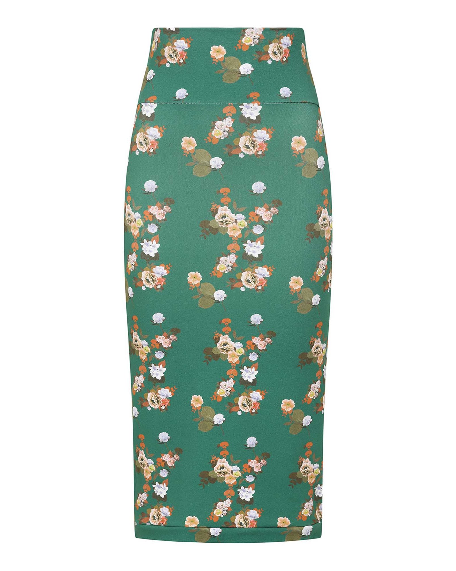 Green Floral Cotton Midi Skirt
