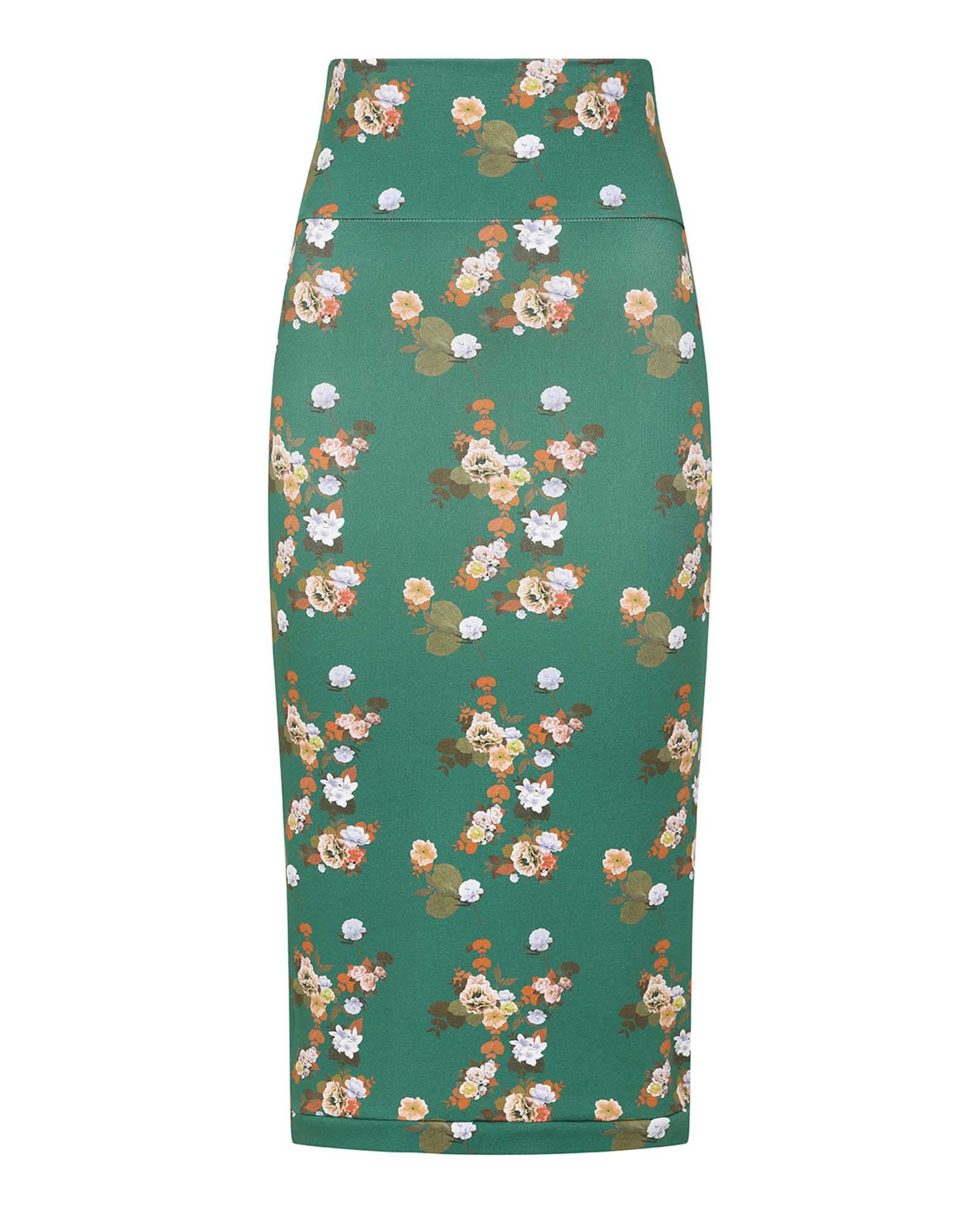 Green Floral Cotton Midi Skirt